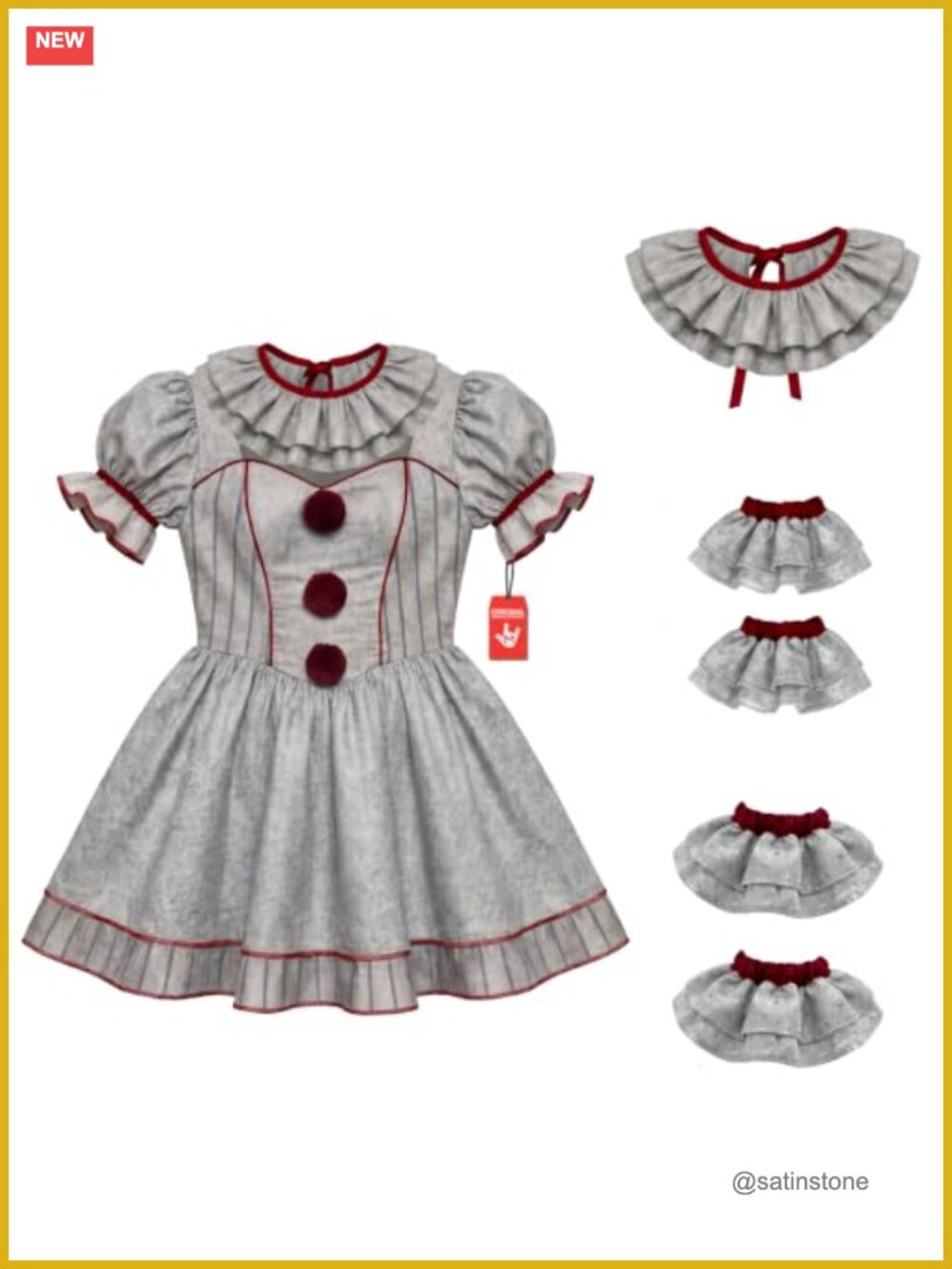 Killer Clown Costume Set Dress Arm Cuffs Leg Cuffs Neckpiece Women Halloween
